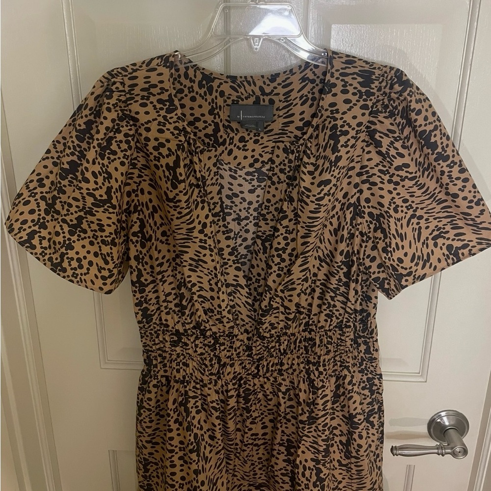 Anthropologie Somerset Animal Print Short Sleeve Mini Dress, Brown & Blk, Sz L - Picture 4 of 16